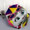 Milady Automatic Folding Umbrella with Music Notes and Guitar Picks Design Portable 3 Fold Design, 8 Bone Iron Frame Outdoor Umbrella for Fa