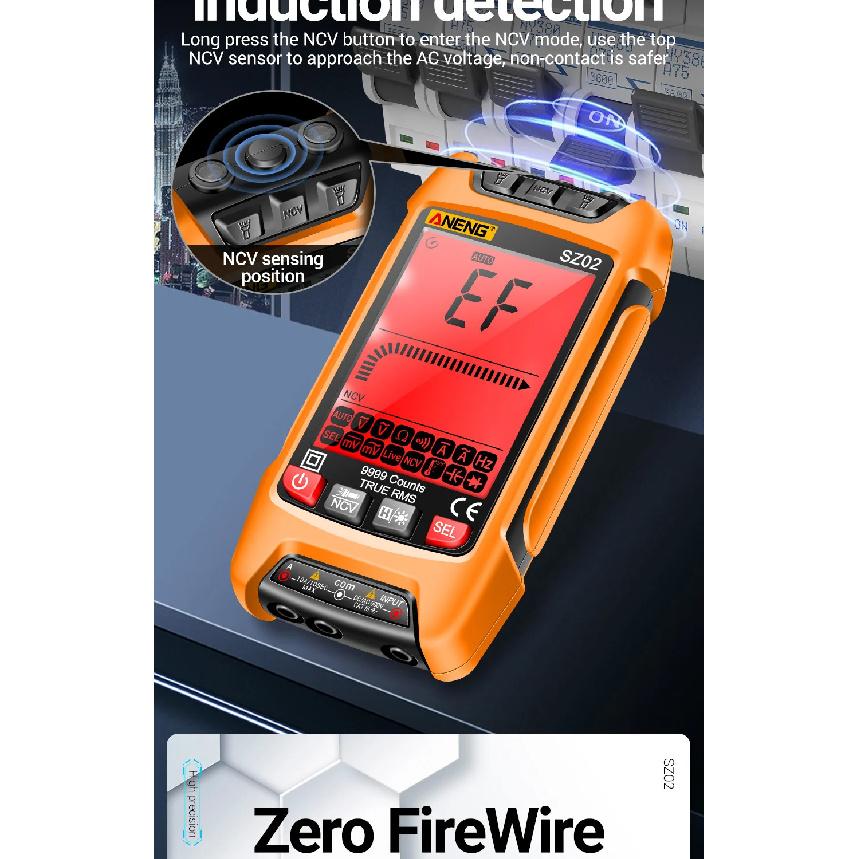 ANENG SZ02 Умный цифровой мультиметр 9999 отсчетов True RMS Автоматический Измеритель электроемкости Температуры Сопротивления Тестеры транзисторов