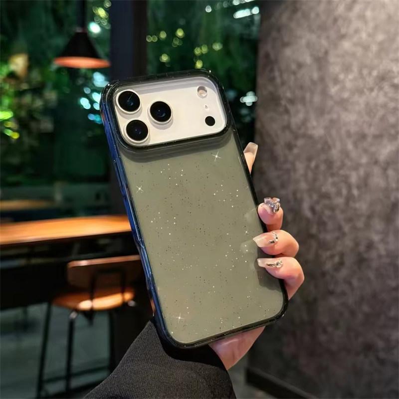 Прозрачный чехол-защита с блестками. Прозрачный черный/Прозрачный фиолетовый Для iPhone 17 Air 16 15 14 13 12 11 Pro Max Plus 16e чехол