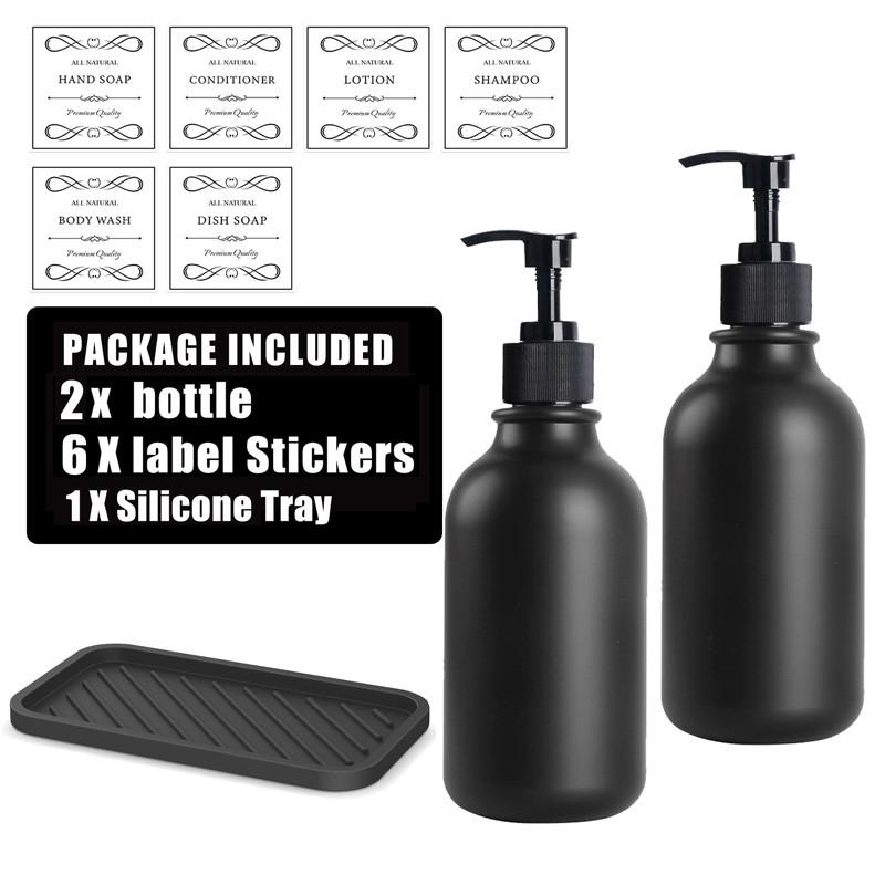 500 мл пластиковый матовый черный дозатор для мыла многоразовый флакон с этикетками для шампуня кондиционера для мытья посуды