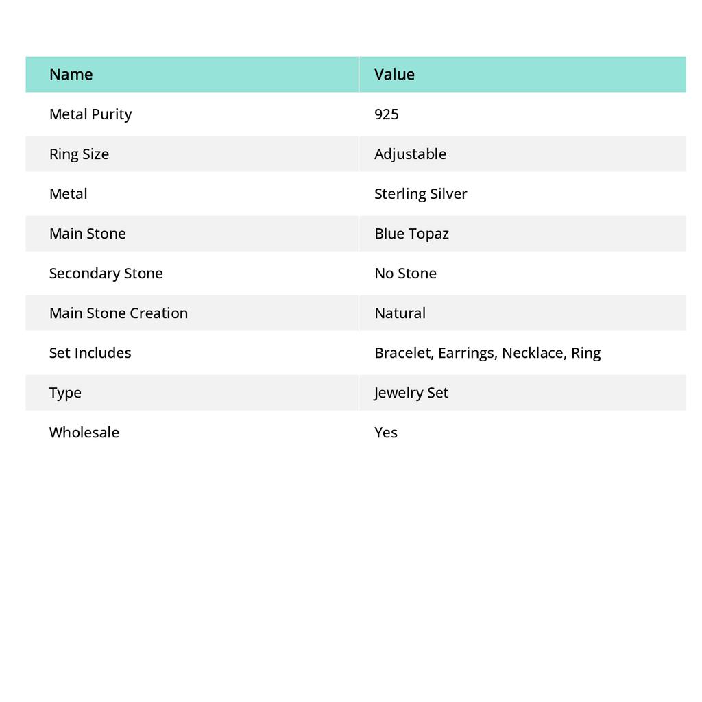 Натуральный Голубой Топаз Драгоценный Камень Ручной Работы Набор Ювелирных Изделий из Стерлингового Серебра 925 пробы R3c16