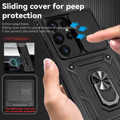 Для Samsung Galaxy S24 Ultra Case Slide Lens Armor Phone Case для Samsung S24 + Plus S 24 Ultra Magnetic Ring Holder Back Cover