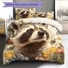 Raccoon and Flowers Pattern Bedding Home Decoration Birthday Gift (1 * duvet cover + 2 * pillowcase, without core)