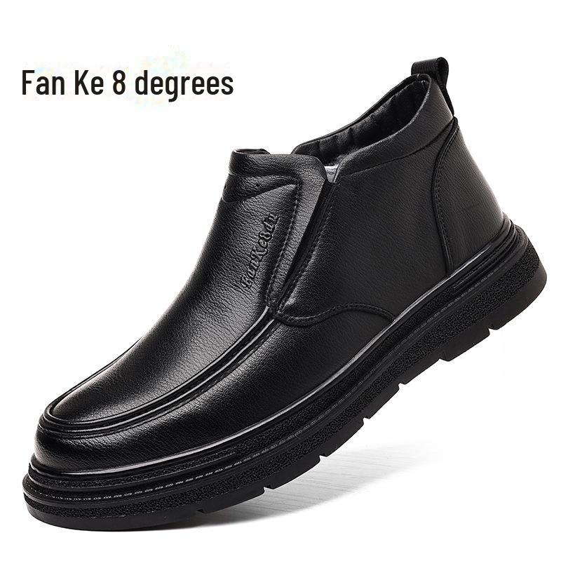 Men's High Top Fur and Leather Boots for Middle-Aged and Elderly