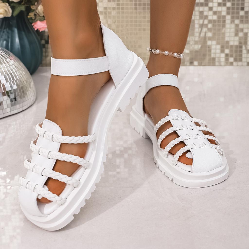 Fashion 2025 Summer Women Fashion Luxury Sandals Casual Thick Bottom Jelly Shoes Woven Roman Style Hollow Out Design Comfortable Sandals