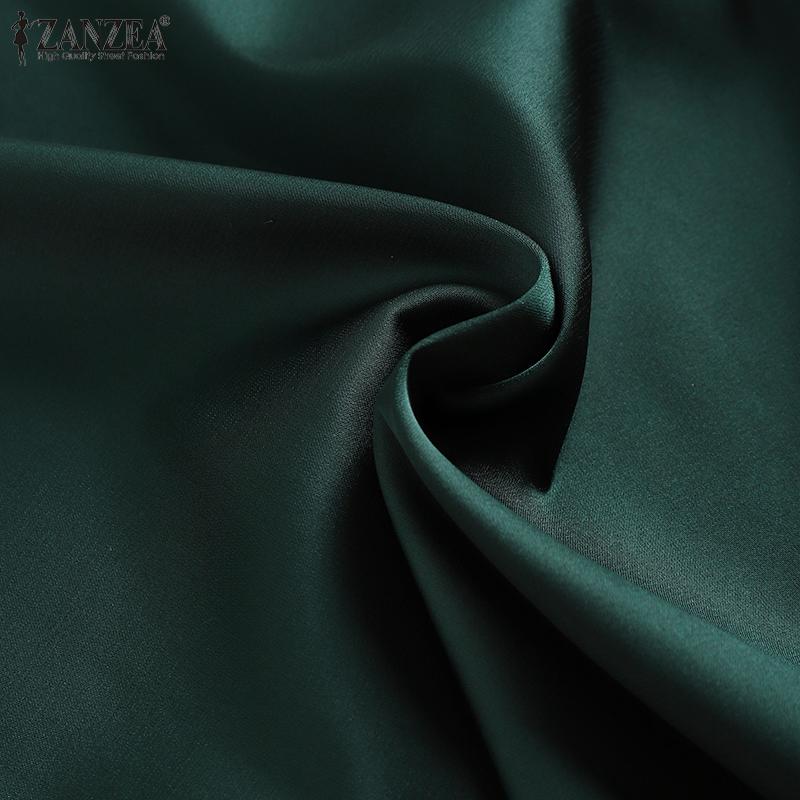 ZANZEA Women Fashion Casual O-neck 3/4 Sleeve Solid Color Satin Blouse Shirts