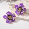 Fashionable Multi-color Enamel Glaze Purple Stud Earrings Retro Style Flower Earrings, Travel and Vacation Beach Zircon