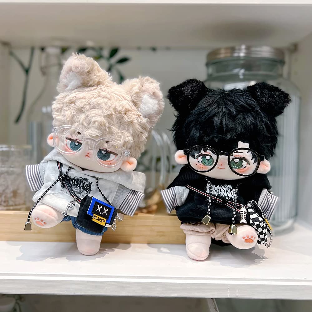 Niannyyhouse 20cm Plush Toy Clothes: Hoodie, T-shirt, Shorts, Backpack, Glasses, and Cotton Doll Accessories (Black, 20cm)