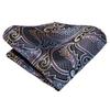 Hi-Tie Fashion Designe Mens Silk Ascot Tie Set Grey Paisley Ascot Tie with Handkerchief Cufflinks