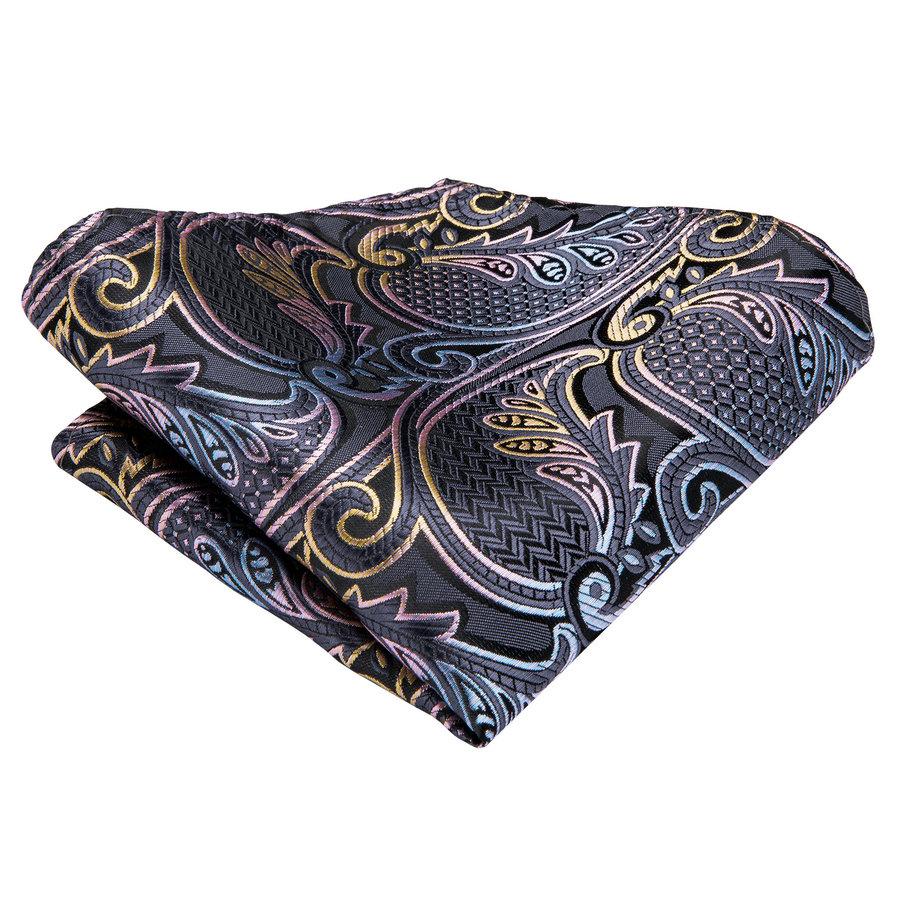 Hi-Tie Fashion Designe Mens Silk Ascot Tie Set Grey Paisley Ascot Tie with Handkerchief Cufflinks