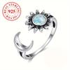 Real S925 Sterling Silver Natural White Fire Opal Ring Vintage Sun Moon Adjustable Rings for Women Wedding Party Jewelry Gifts