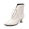 Women Victorian Pointed Toe Ankle Boot Fashion Pu Leather Lace Up Spliced Ladies High Heel Shoe Women Short Boot Plus Size Botas