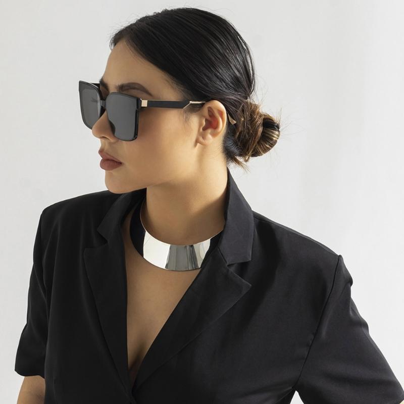 Женское панк хип-хоп ожерелье, преувеличенный металлический проволочный торк, чокер, золото/серебро, широкая гладкая цепь, шейное украшение