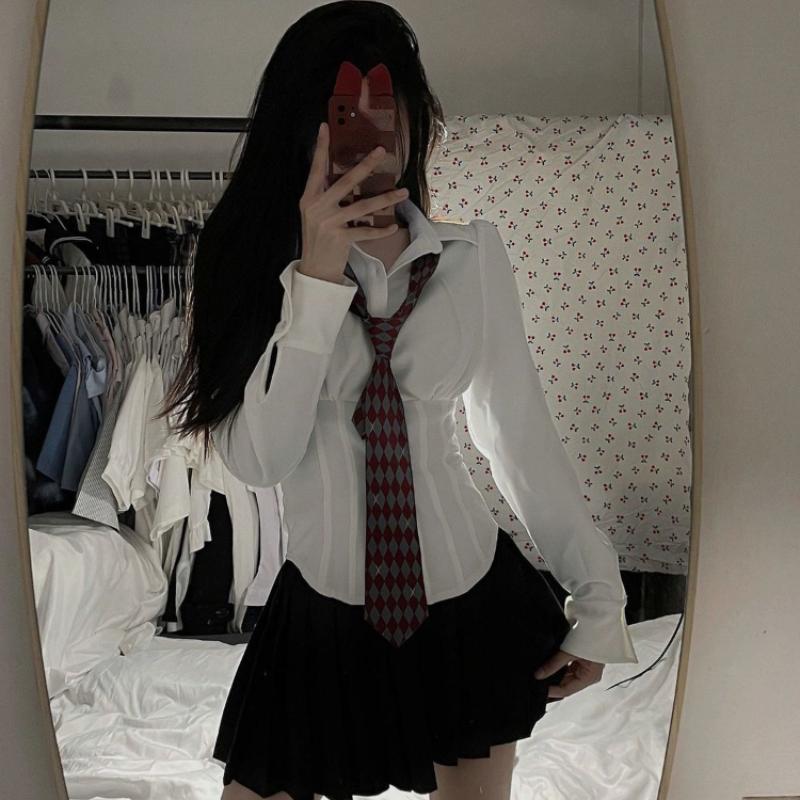 Рубашки женские, однотонные, в консервативном стиле, милые, простые, блузки, повседневные, базовые, тонкие, женские, хипстерские, Ulzzang JK, универсальные топы, популярные Ins