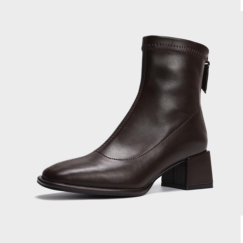 Fashion Thick Heel Women 1 Boots Platform Ankle Boots 2024autumn Square Toe Ladies Shoes Winter Fur Female Booties Botas De Mujer