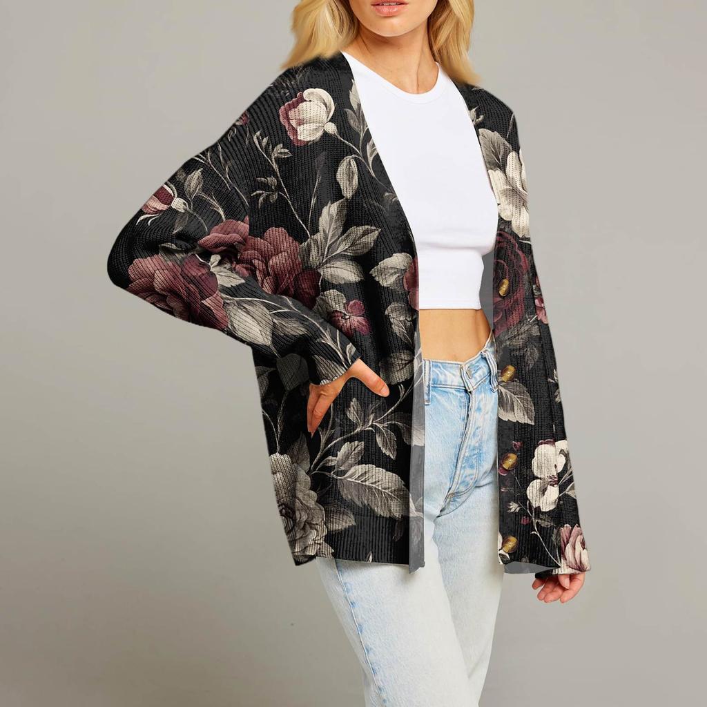 Женский модный кардиган с длинным рукавом, принтом, V-образным вырезом, на пуговицах, свободного кроя