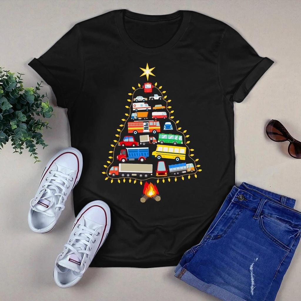 Vehicles Christmas Tree Bonfire Camping Xmas Tree Light Gift Men's and Women's T-shirts