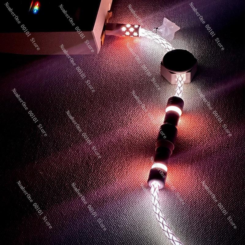 Full-Body Luminous Aviation Plug-In Nebula Frozen Pinkish-White Light Keyboard Cable, High-End Single Crystal Copper Cable