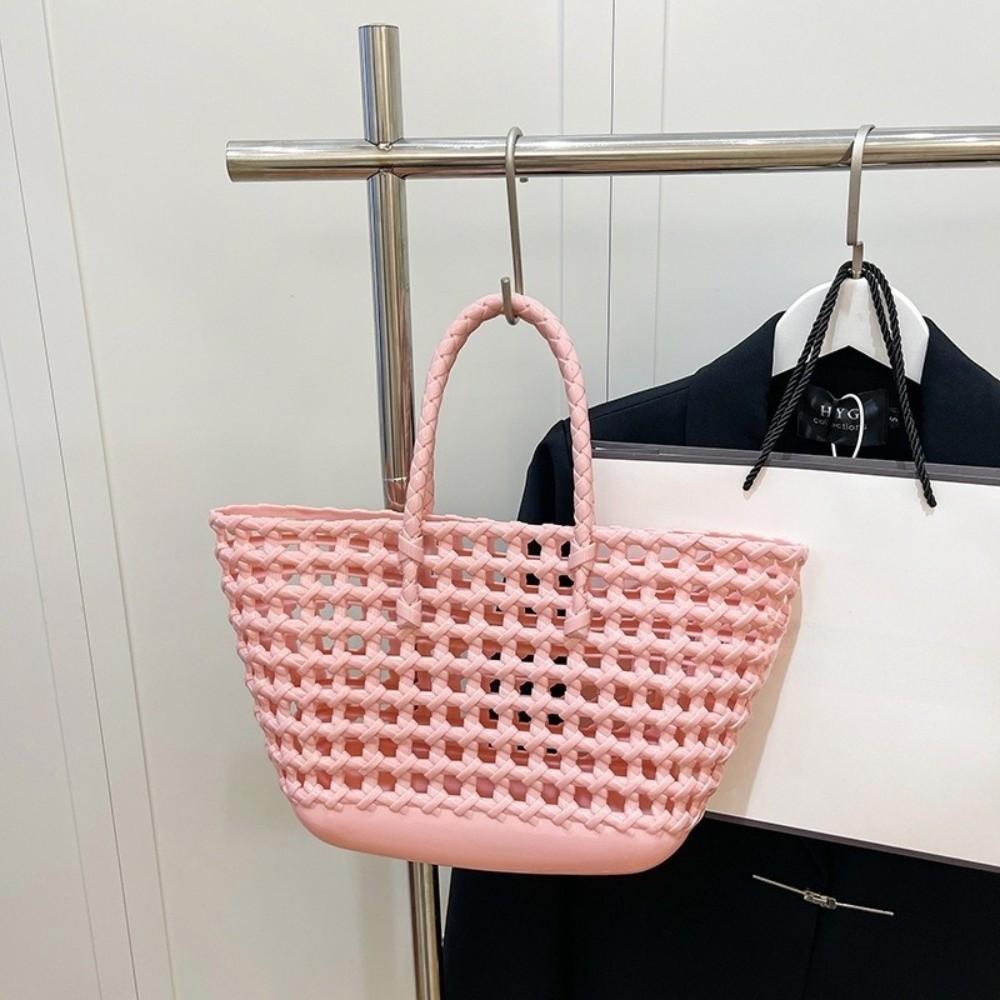 Candy Color Hollow Beach Bag Woven Design Reusable PVC Basket Fashion Portable Tote Bag Holiday