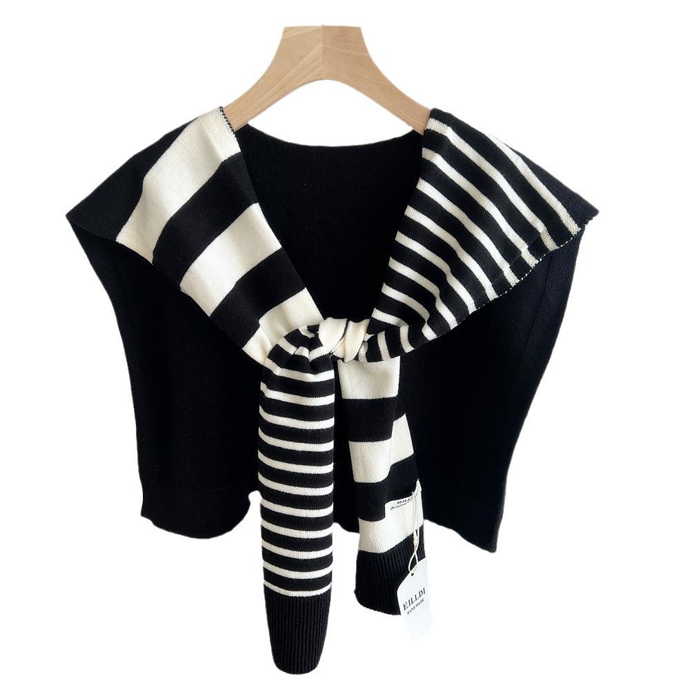 Striped Knitted Shawlette for Women - Spring/Autumn Fashionable and Lightweight Neck & Shoulder Cover