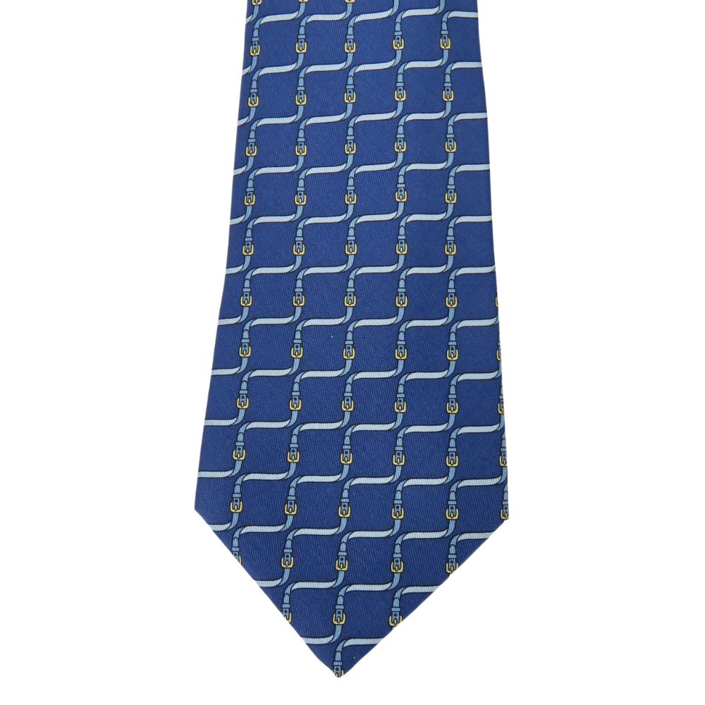 Used HERMES tie Belt Pattern silk Blue Gentleman