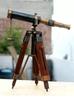 Nautical Antique Vintage Brass Spyglass Telescope with Wooden Tripod Marine Spyg