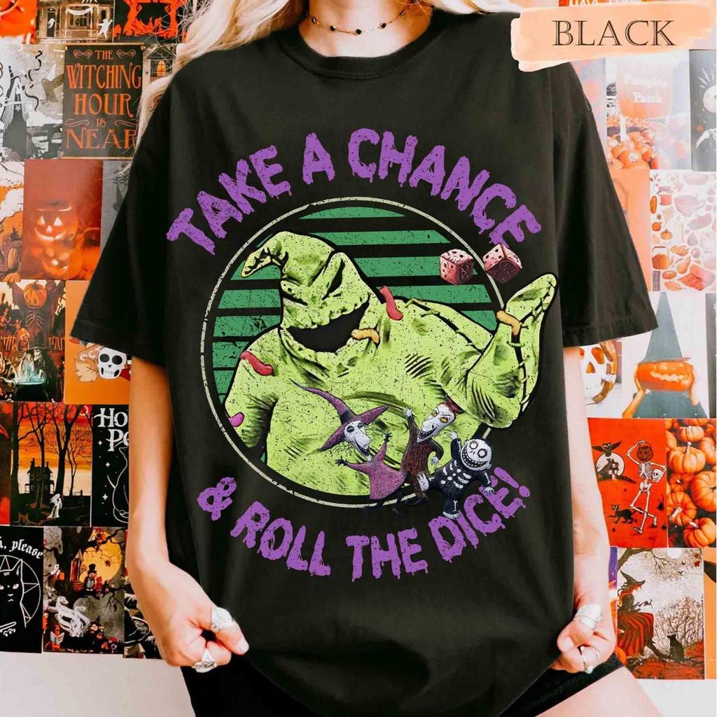 Women Unisex Oogie Boogie Bash 2025 Take A Chance and Roll The Dice Shirt Nightmare Before Christmas Tee