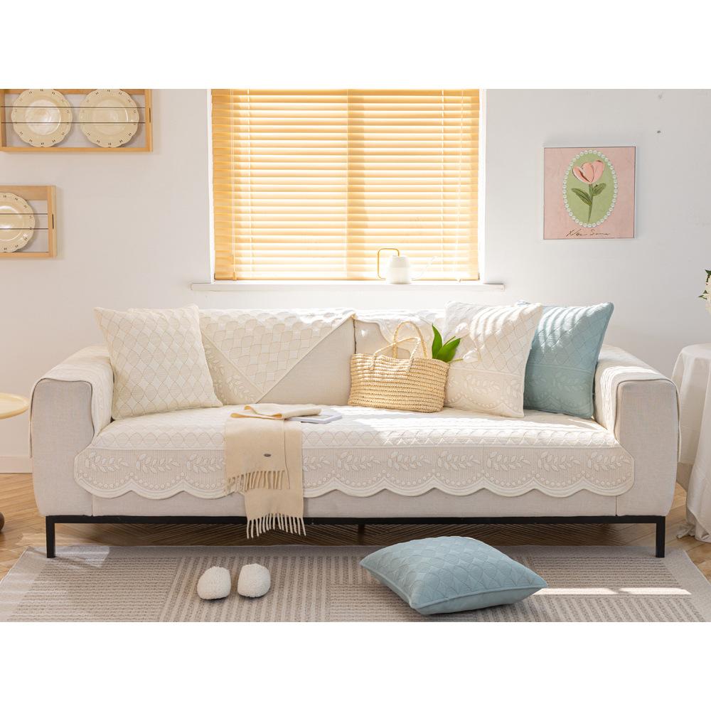 Embroidered Cotton Sofa Cushion Fabric Non-Slip Cushion Four Seasons Universal New Cotton Pastoral Leather Sofa Cover Cover Cloth