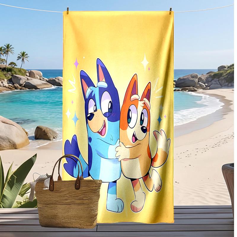 bluey cartoon Printed Quick Dry Beach Towel Super Absorbent Soft Lightweight Bath Towel for Pool Summer Travel