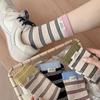 Autumn and Winter Striped Letter Fabric Label College Style Contrasting Color Socks, Women's Pure Cotton Pile Socks, Versatile Mid-calf Socks