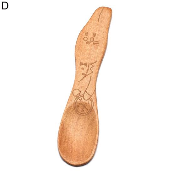 Жаропрочная пищевая деревянная ложка с короткой ручкой, маленькая ложка для меда в форме мультяшного животного, кухонные инструменты