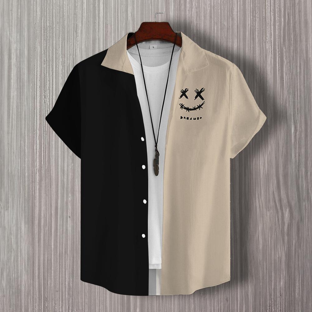 Простая мужская рубашка с принтом в стиле пэчворк в 3D, гавайские рубашки для мужчин, повседневная мужская одежда, свободная рубашка большого размера с коротким рукавом высокого качества