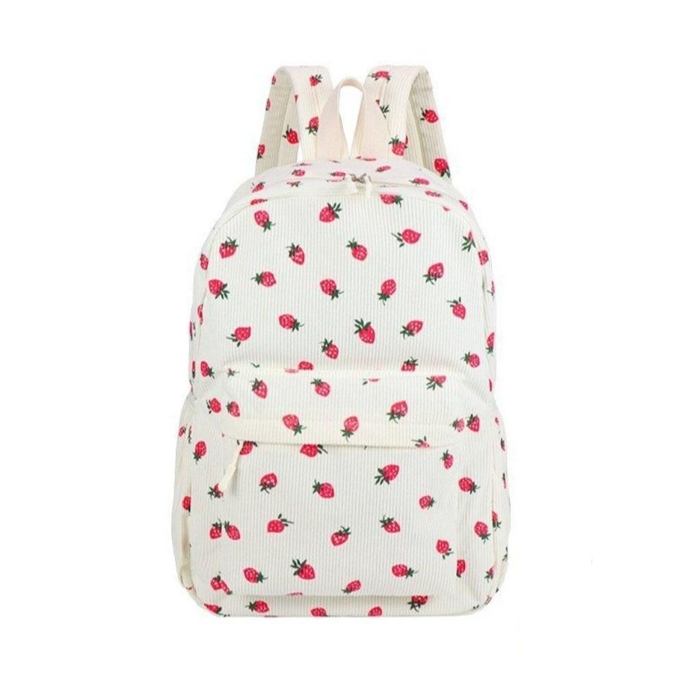 Lightweight Students School Bag Strawberry Students Daypack Storage Bag Corduroy Backpack Travel
