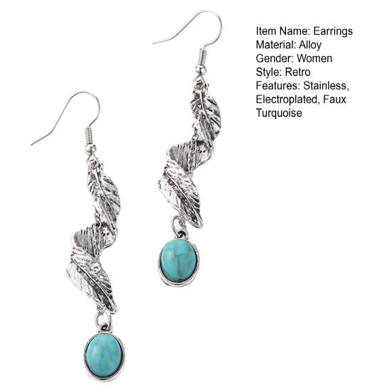 1 пара женских висячих ретро закрученных антиаллергенных серег в богемном стиле в форме перьев с гальваническим покрытием из искусственного камня