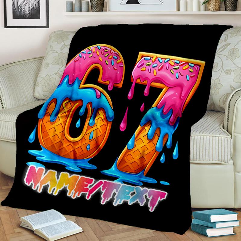 1PC Custom Name Summer Ice Cream Party flannel blanket versatile,all-season throw suitable for the living room,bedroom,camping,travel,and gift