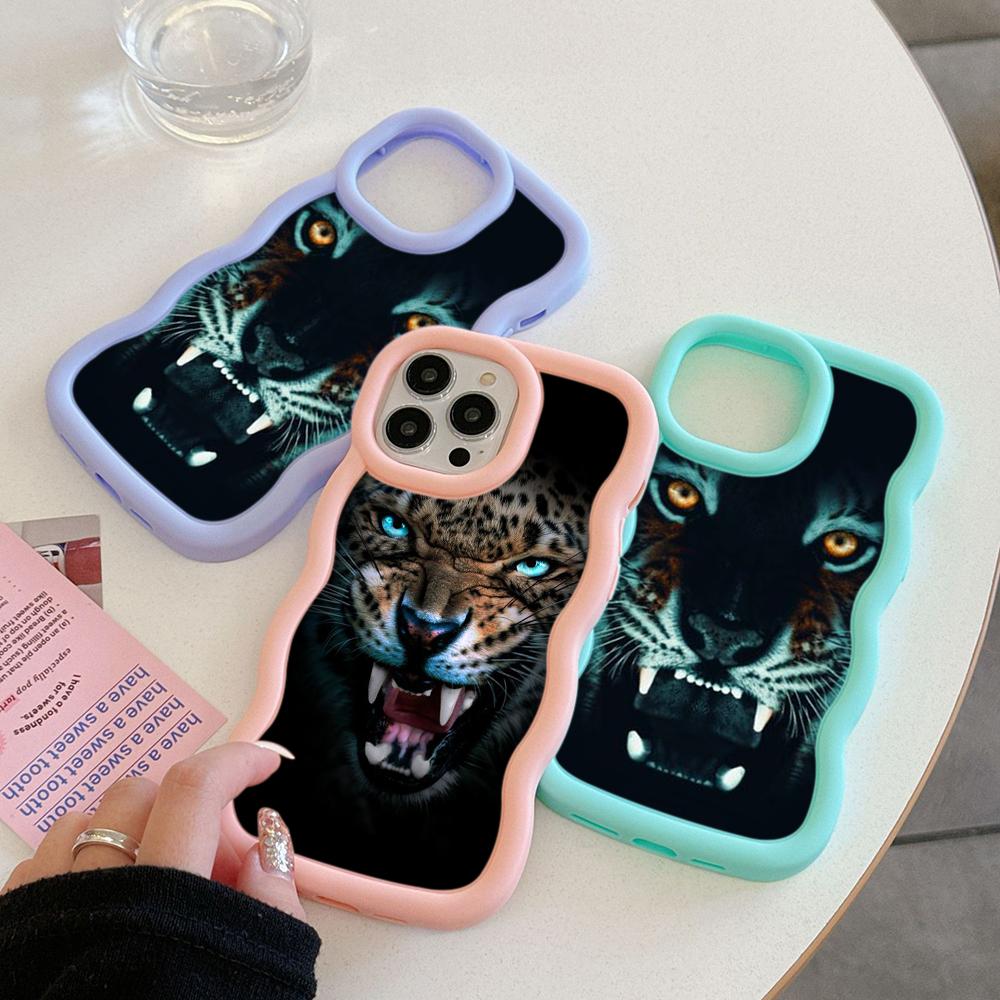 Чехлы для телефонов N96 Tiger eyes design Macaron Wavy Edge для iPhone 16 Pro Max Samsung S24 Plus S23 Ultra A35 A05s Xiaomi Redmi Note 13, противоударный чехол