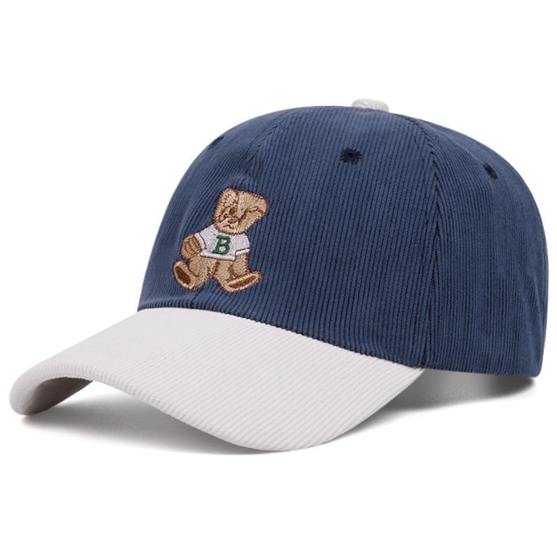 Unisex Stylish Corduroy Cute Teddy Bear Embroidery Baseball Caps Spring and Summer Outdoor Adjustable Casual Hats Sunscreen Hat