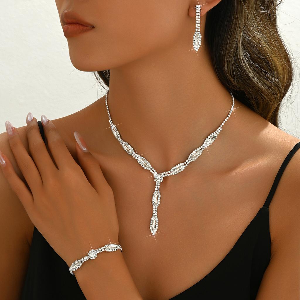 Комплект украшений для банкетного платья, комплект из цепочки, ожерелья, серег, браслета, из трех частей, модные универсальные свадебные украшения