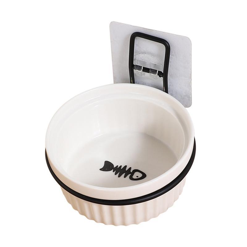 1 set wall food container for cat ceramic feeding hanging hanging bowl for animals repaired bowl for cat (white bowl + wall shelf) | dog food