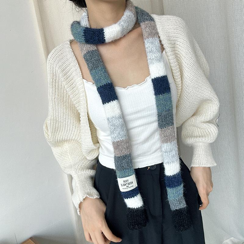 Шарф Luochi Knitwear Осень/Зима, Мохеровый, Цветные Блоки, Полоска - Унисекс, Стиль Y2K 'Сладкая и Пряная Девушка'