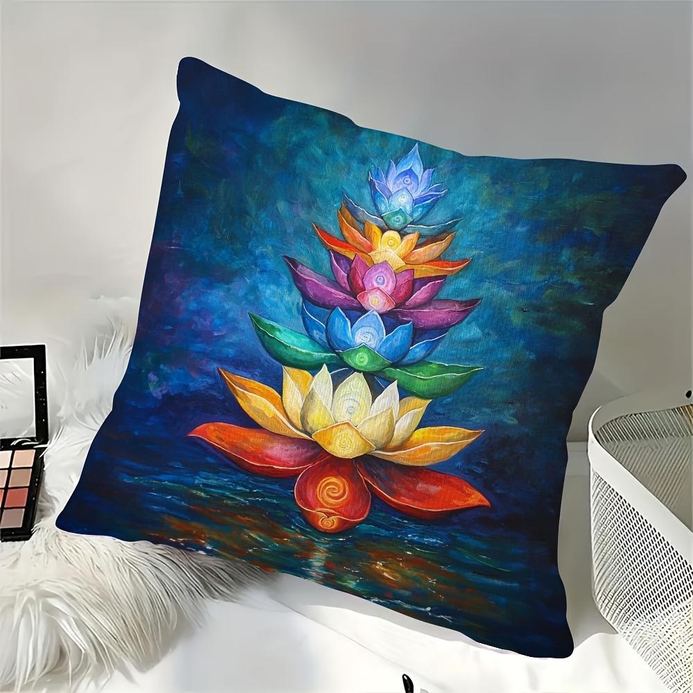 Chakra Rainbow Lotus Pillow Cover Spiritual Yoga Meditation Print Boho Zen Floral Cushion Case For Sofa Bed Couch Home Decor