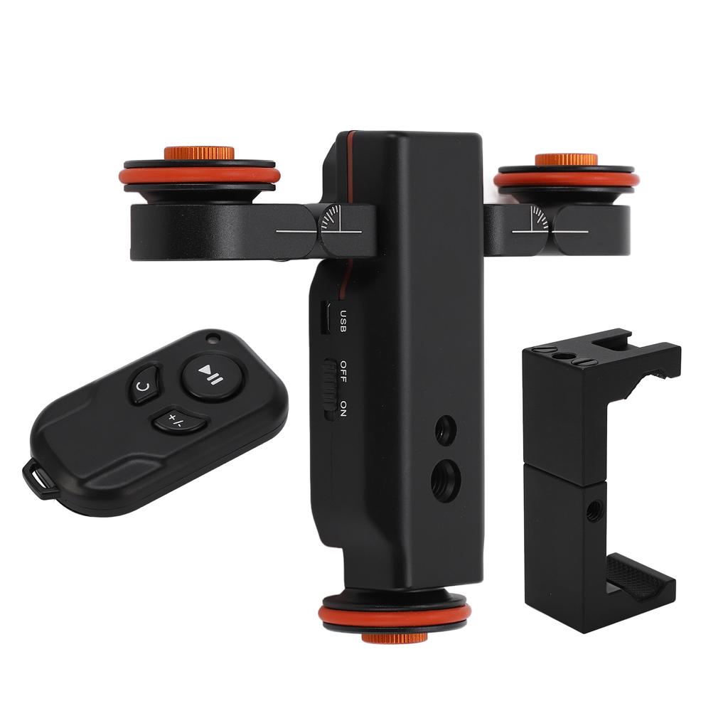 YELANGU Camera Dolly Electric Motorized Electric Track Rail Slider Car 3 Speed Gears with Remote Control Phone Clip