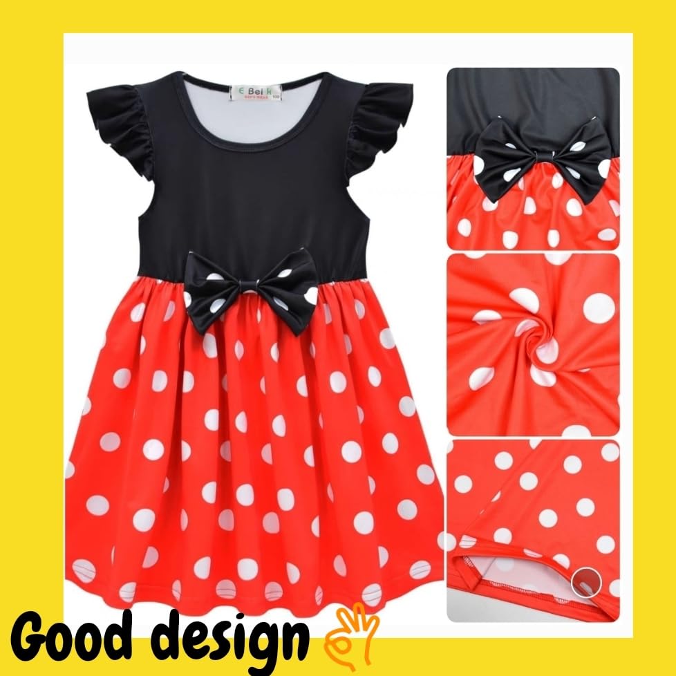 [Sai Sai] Minnie Mouse Dress, Polka Dot Print, Princess Style, Cute [Polka Dot Ribbon Dress], Stylish Minnie Mouse Dress, Kids' Clothing, Includes