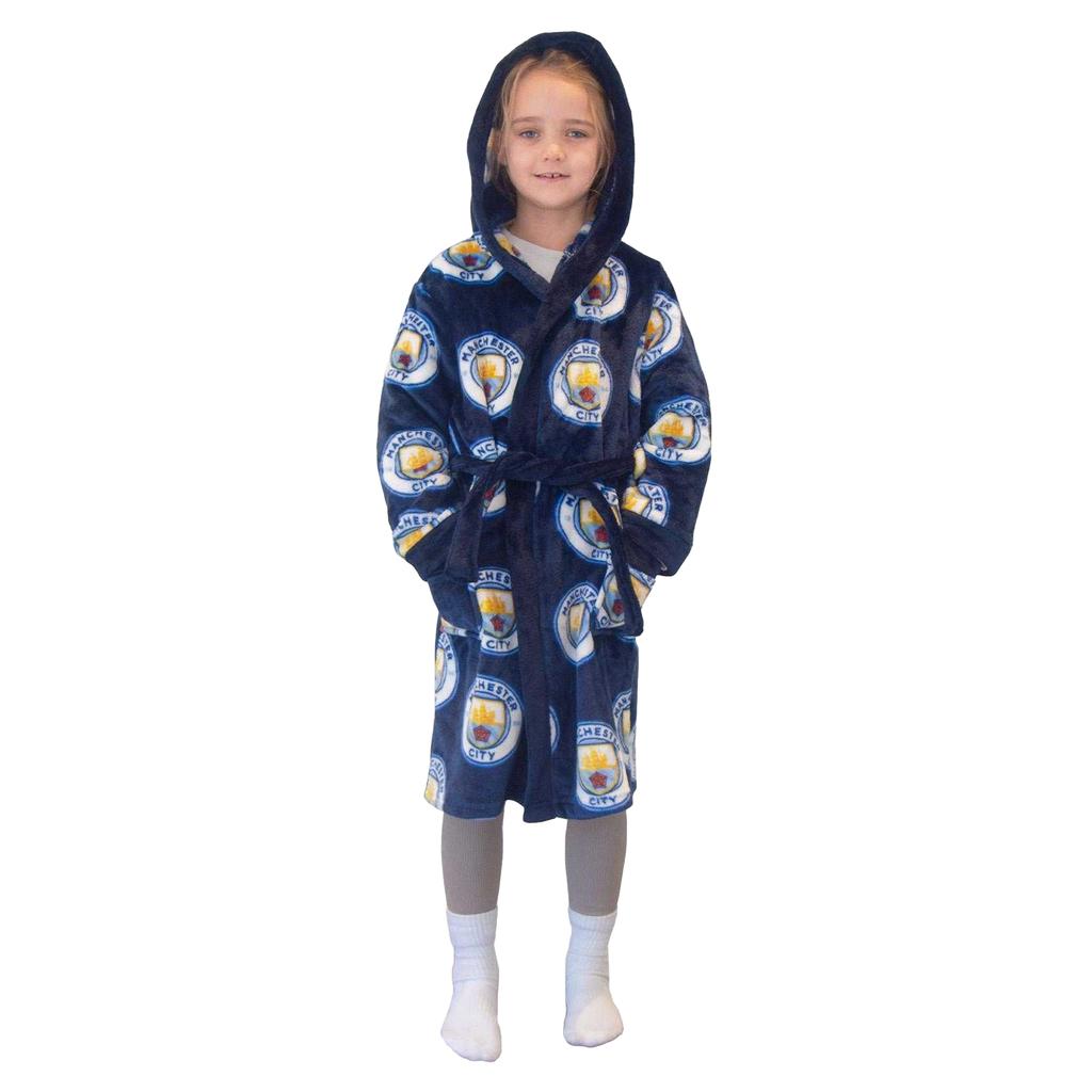 Manchester City FC Boys Crest Fleece All-Over Print Dressing Gown