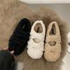 Internet Celebrity White French Mary Jane Flat-soled Fluffy Shoes Women's 2025 New Autumn and Winter Warm Soft-soled Beanie Cotton Shoes