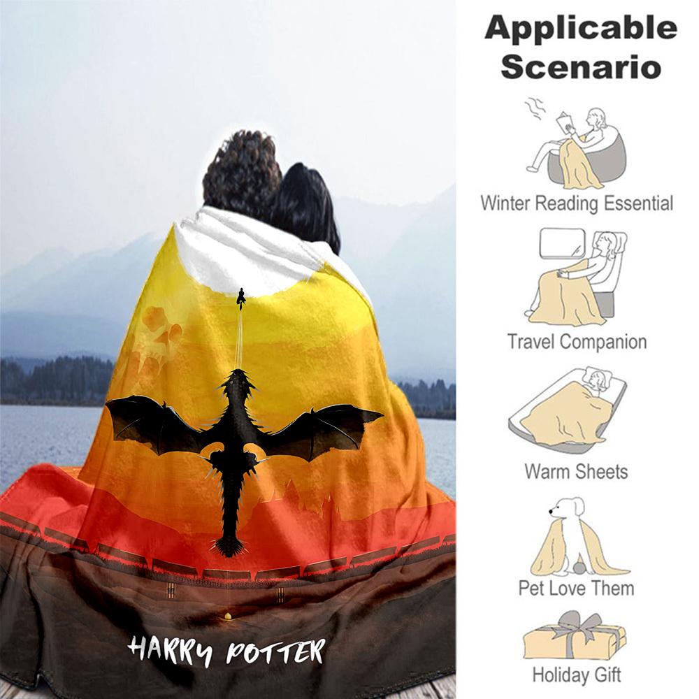 1 шт. Гарри Поттер, дракон, закат, уличный фланелевый плед, всесезонный, мягкий, теплый, декор для дома 1031158