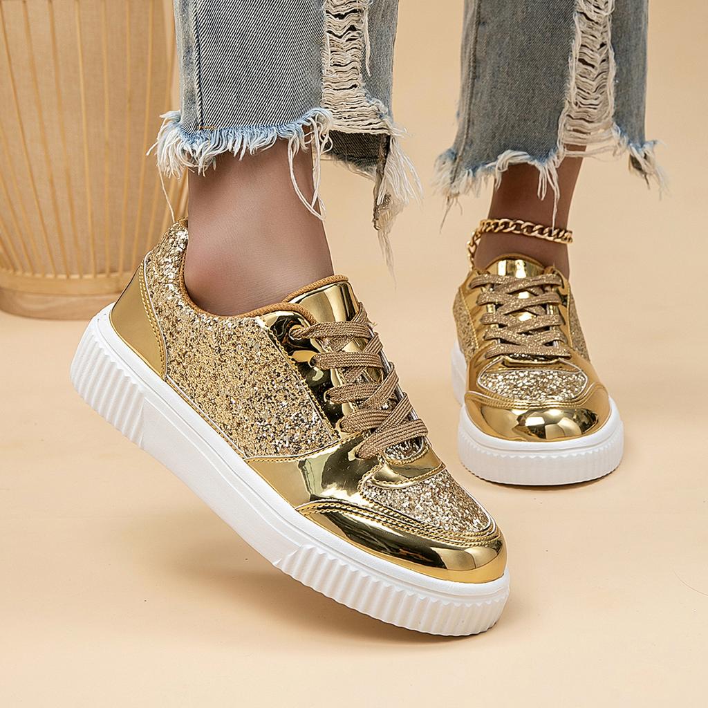 MCTIN Оригинальные золотые кеды на плоской подошве, уличные блестящие туфли для скейтбординга на платформе для женщин