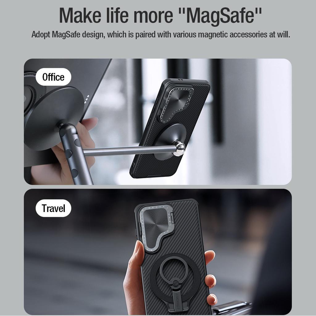 NILLKIN Магнитный чехол для телефона CamShield ProP для Samsung Galaxy S24 Чехол с откидным кронштейном для камеры Жесткий ПК + ТПУ Ударопрочная задняя крышка