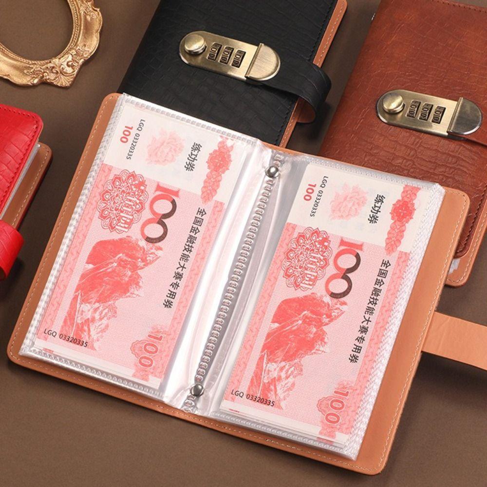 With Password Lock 100 Envelope Challenge Binder PU Leather Banknote Colletion Booklet
