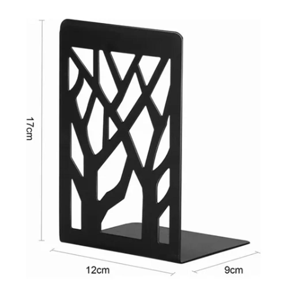 2 Pairs Tree Design Book End Iron Retro Black Decorative Wear Resistant Book Stopper for School